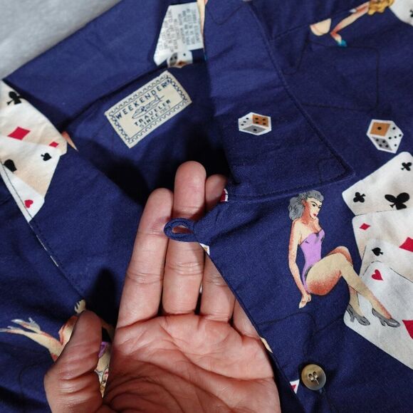 Vintage Weekender Traveler Camp Shirt Mens L Rayon Hot Girls Loop Collar NEW - Picture 8 of 9